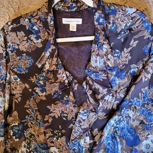 Coldwater Creek Petite Xlarge Brown and Blue Blouse